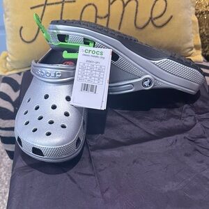 CROCS Women’s Metallic Silver Slip-On Slippers